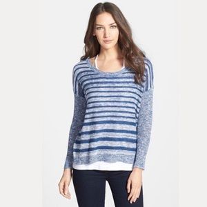 Eileen Fisher Denim Stripe Scoop Neck Sweater